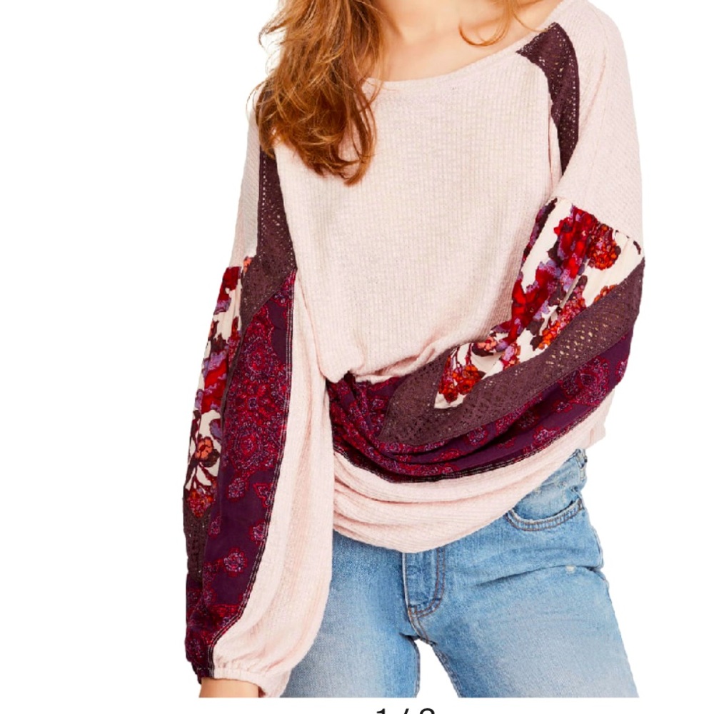 Free People Casual Clash Top Rose Pink boho XS